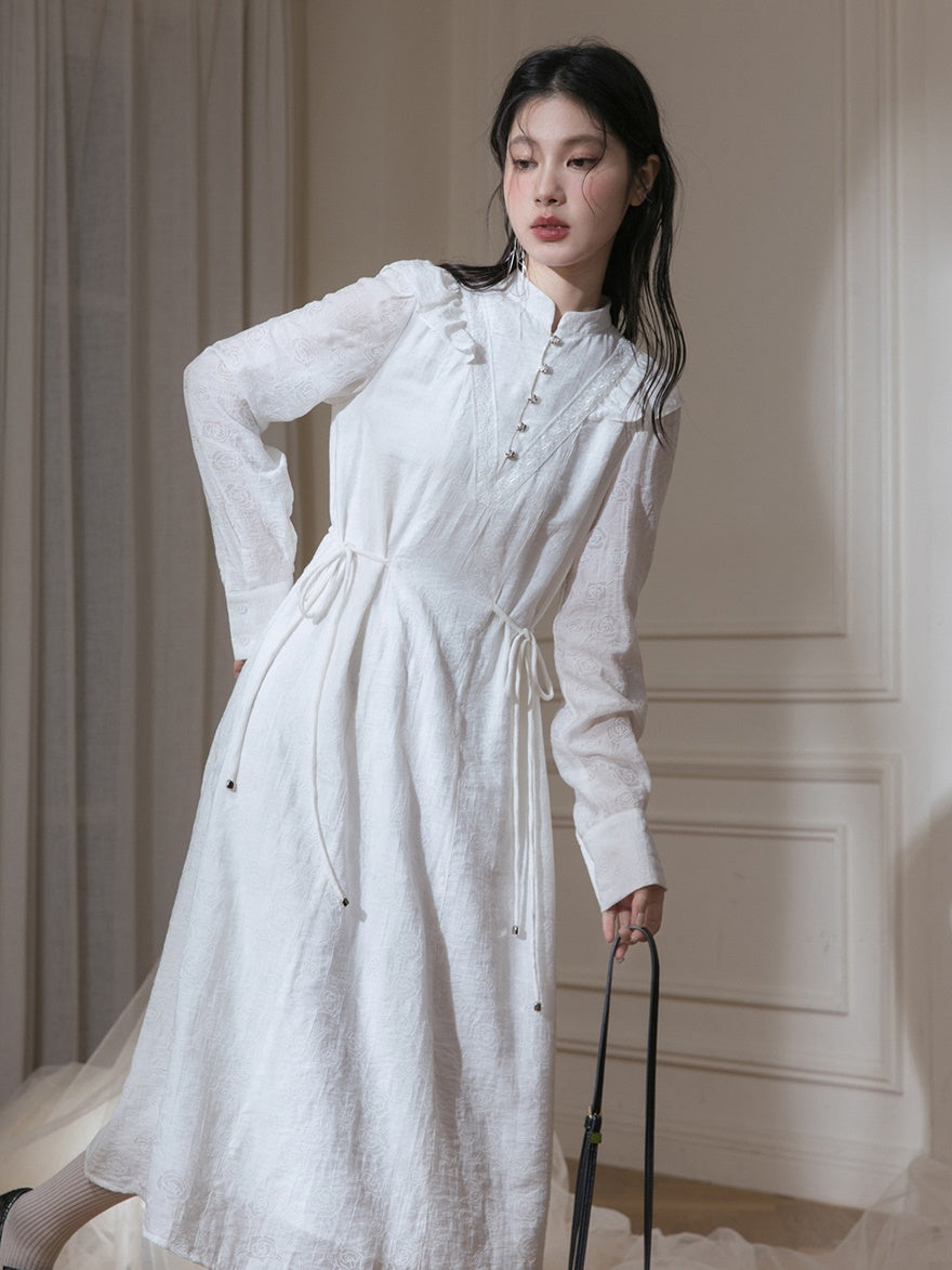 Rose Romanticism Webbing Small Flying Sleeve Dress