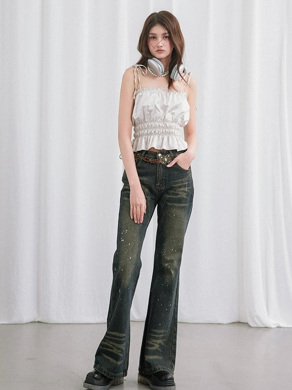 Hand-splashed Starry Sky Flare Jeans