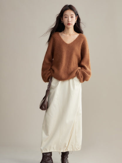 V-Neck Pullover Sweater &amp; Halter Neck Knitted Dress