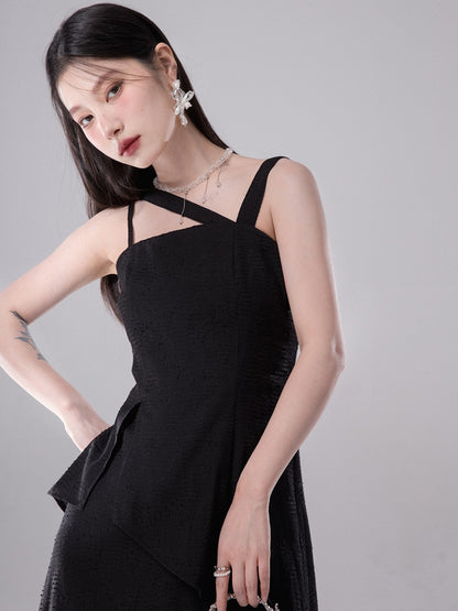 Irregular Slanted Shoulder Suspender Dress