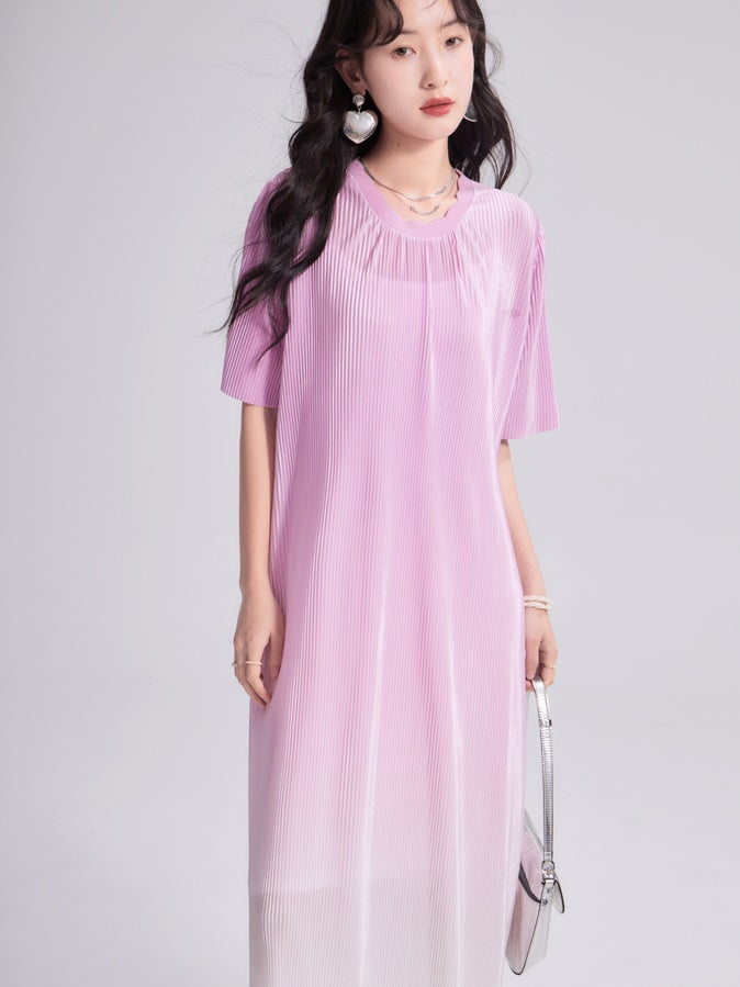 Gradient Pleated Loose Straight One-piece