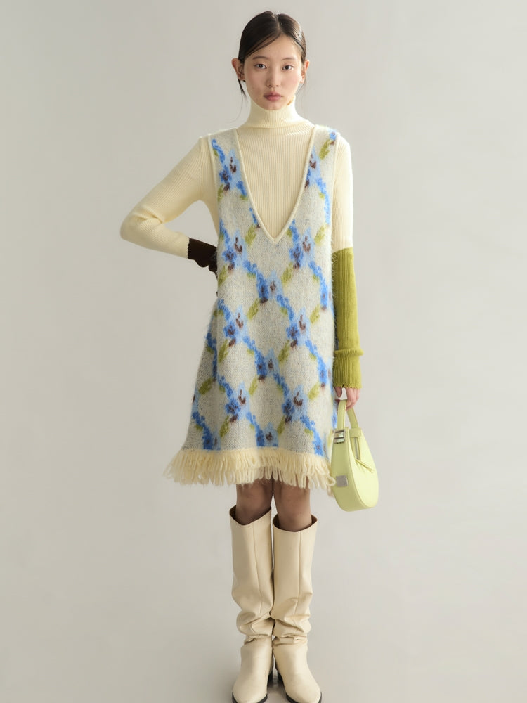 Knit Flower Retro Tassel V-Neck Long Dress Knit Flower Retro Tassel V-Neck Long Dress