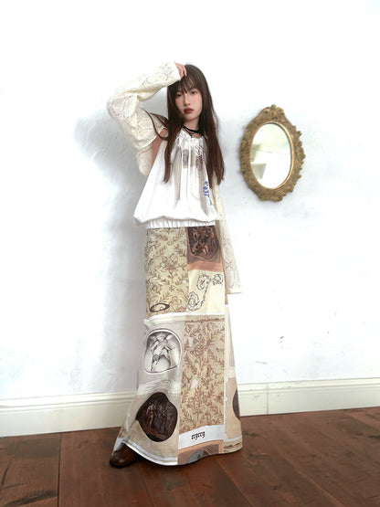 Oil Painting Angel Print Long Skirt