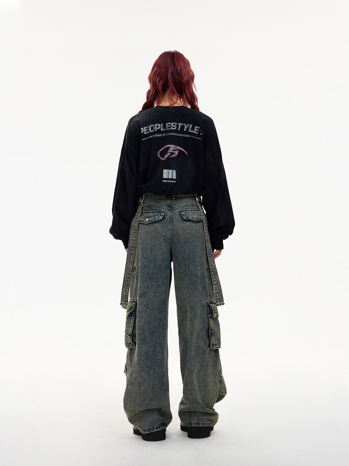 Detachable Distressed Washed Multi-pocket Salopette Pants