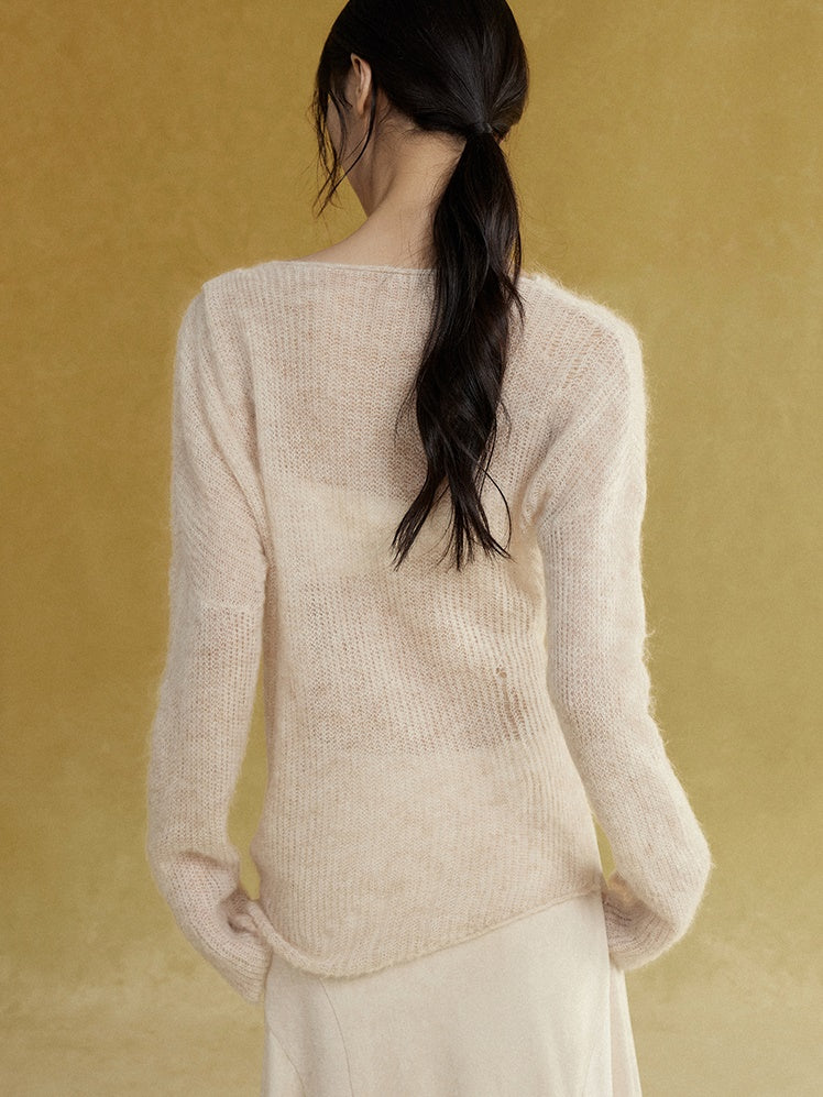 Swing Collar Asymmetry Slit Sweater