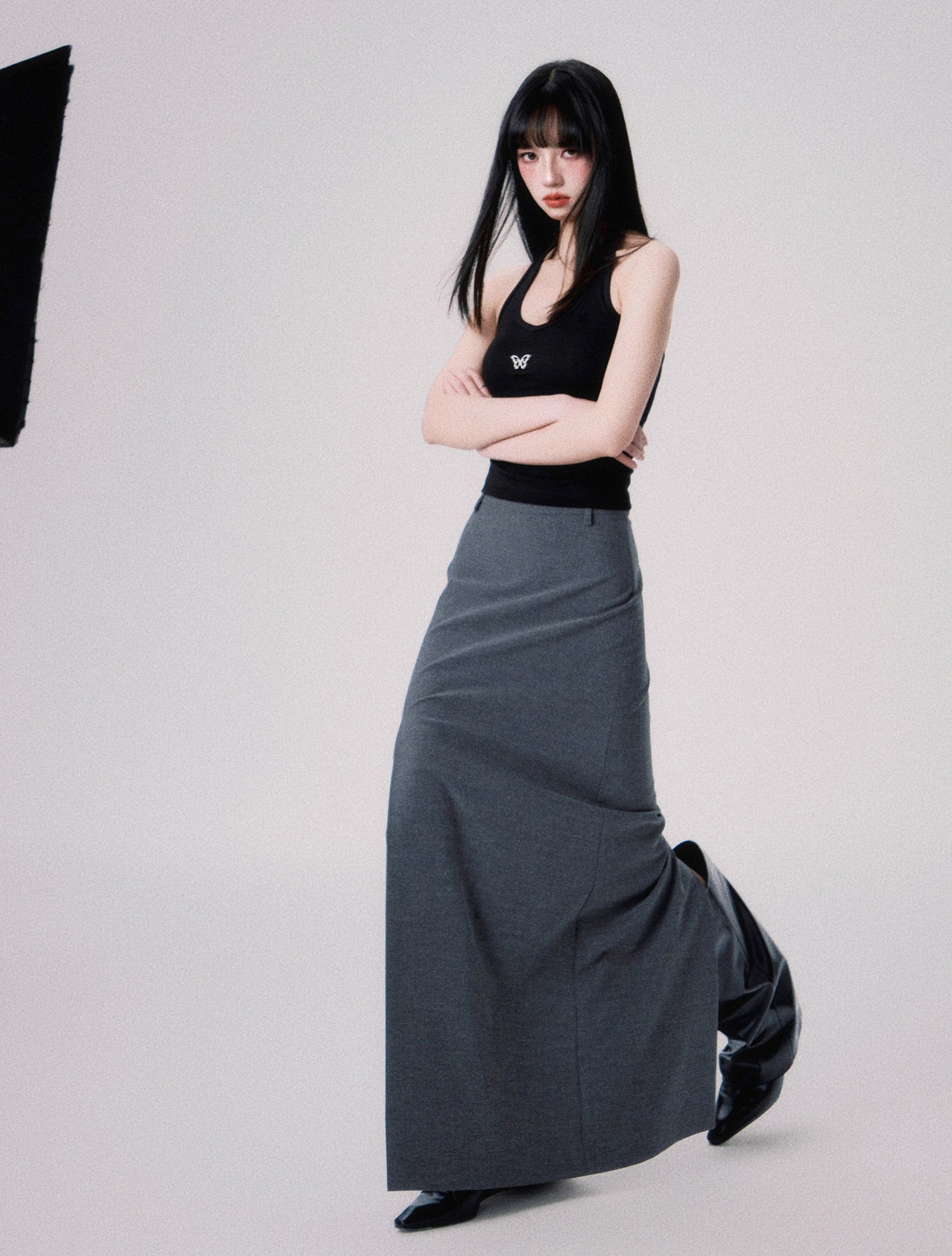 Straight Mid-waist Long Slit Skirt