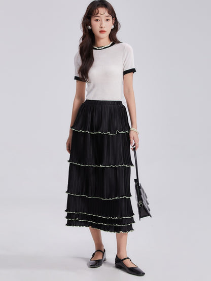 Satin Pleated Cake Skirt