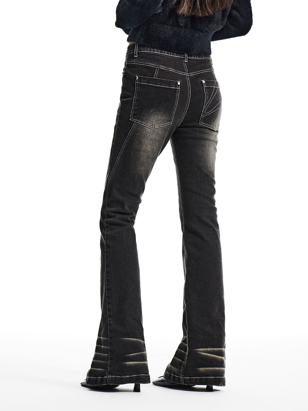 Washed Zipper Design Micro-slim Jeans