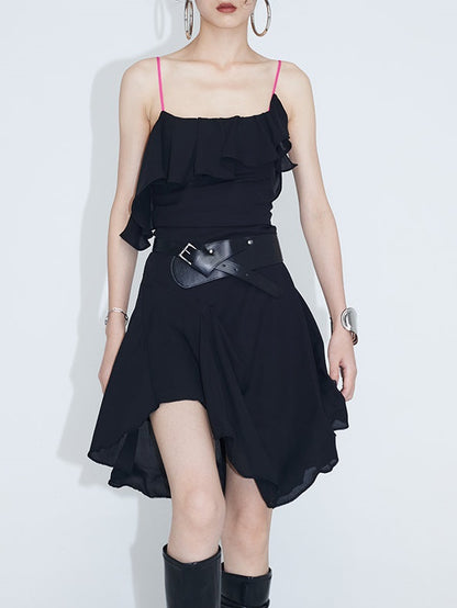 Asymmetric Ruffled Suspender Dress