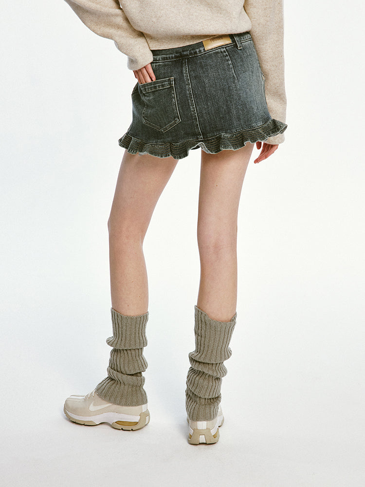 Denim Frill Mini Skirt