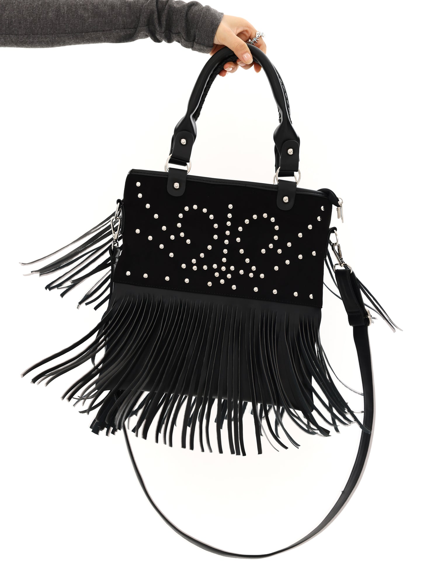 Retro Rivet Pattern Portable Crossbody Tassel Bag