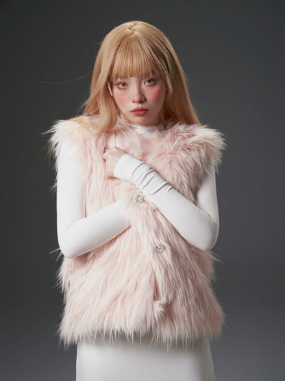 Gradient Detachable Design Long Hair Fur Jacket