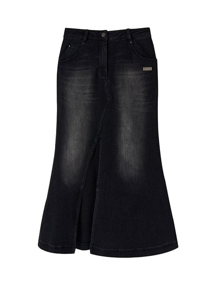 Gradient Mermaid Slit Denim Skirt