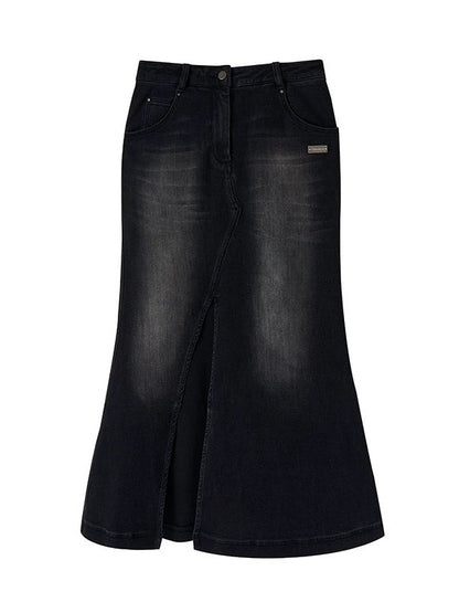 Gradient Mermaid Slit Denim Skirt