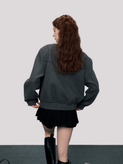 Wool Blend ZIP-Up Short Jacket