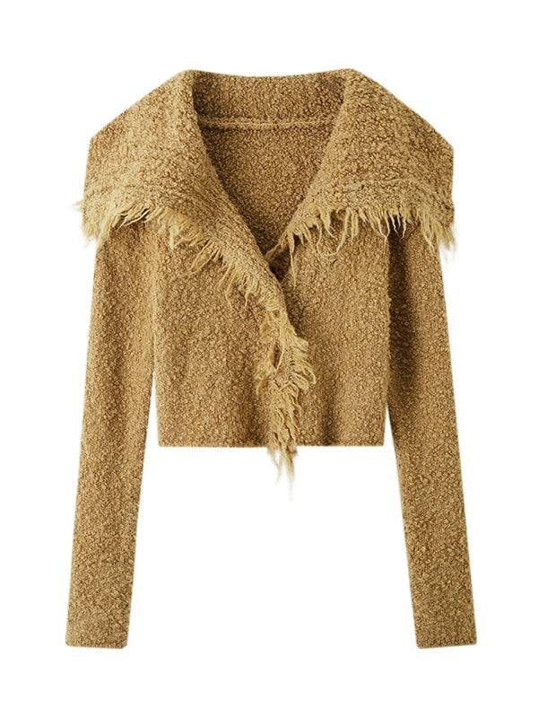 Fringe Raw Edge Short Knitted Cardigan