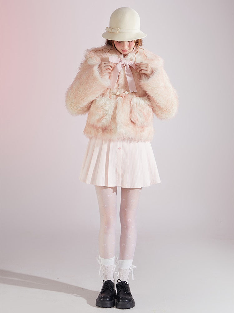 Horn Button Fur Gradient Short Jacket