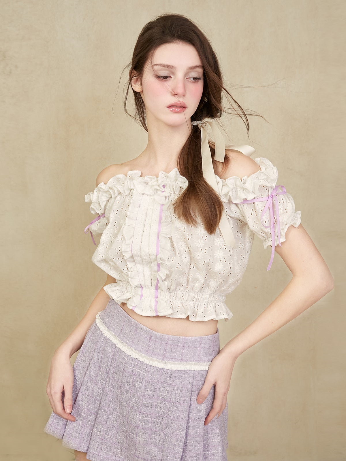 2Way Cutwork Lace Gather Short Top