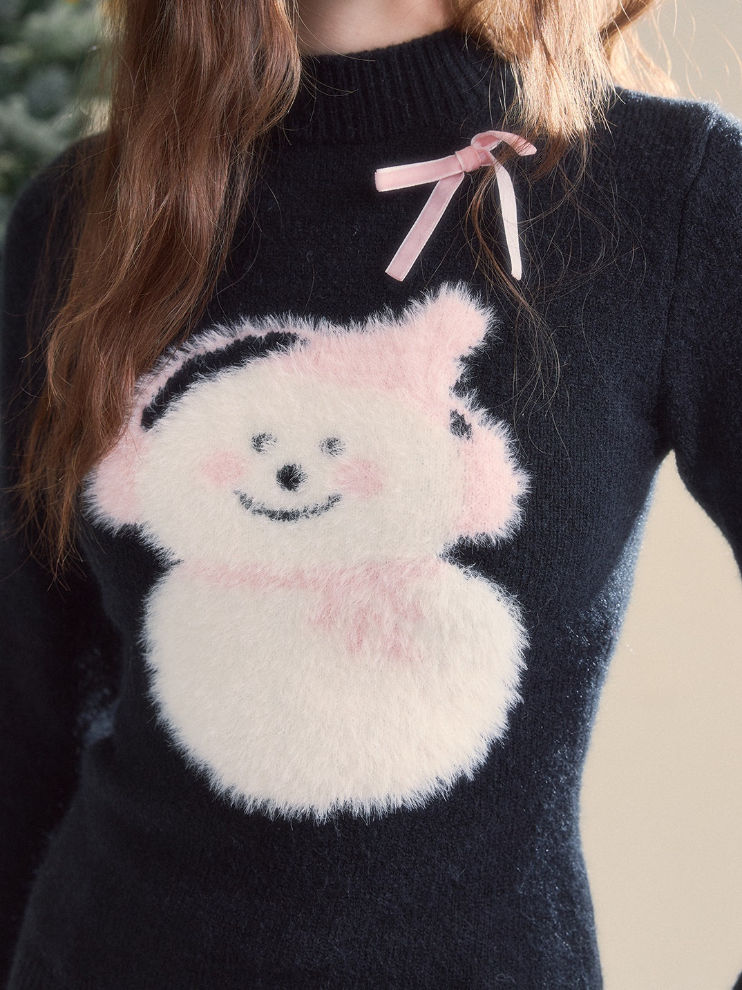 Snowman Splicing Fur Bottle-neck Slim Sweater