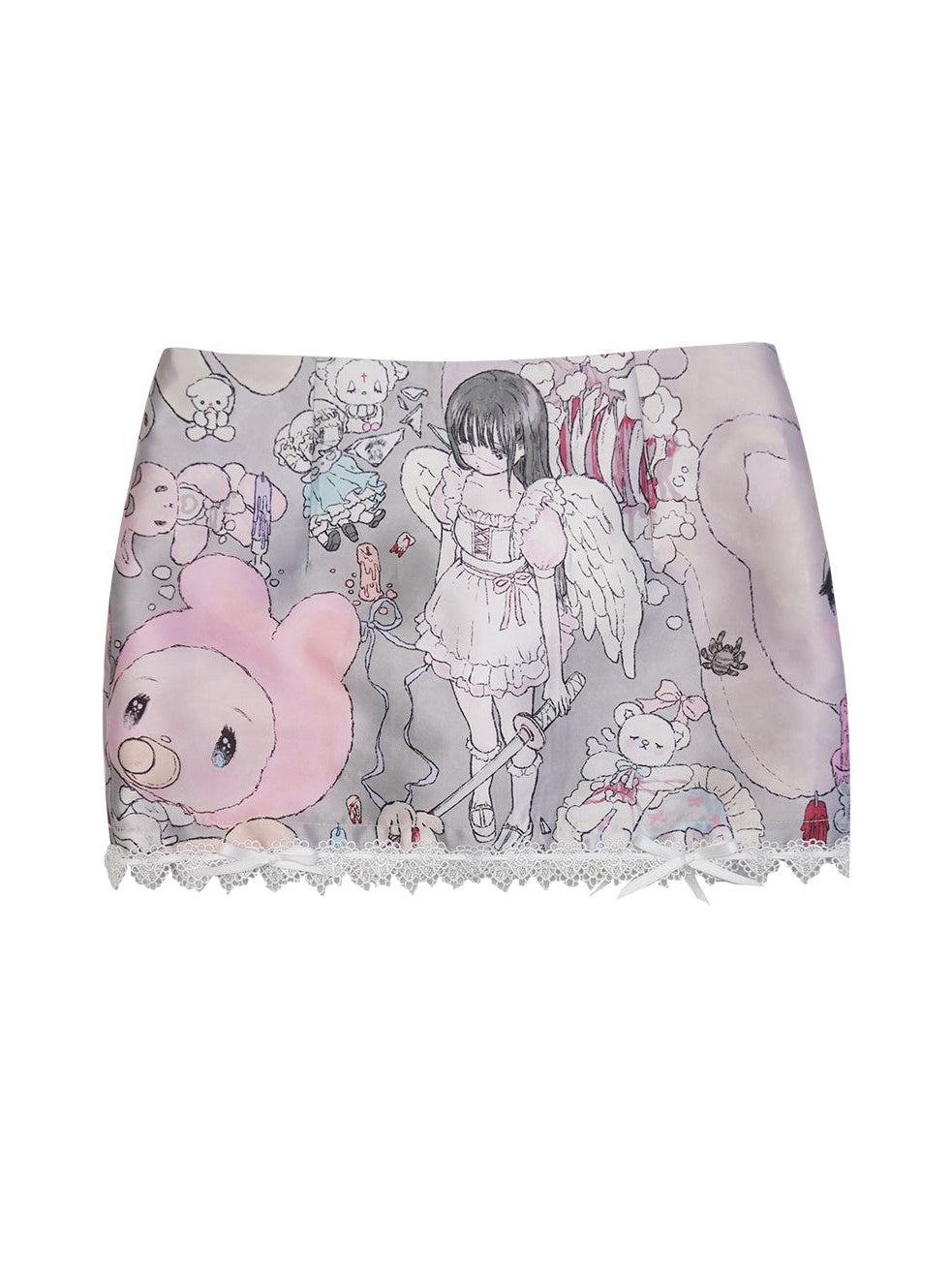 Cute Bear Print Bow Short Skirt