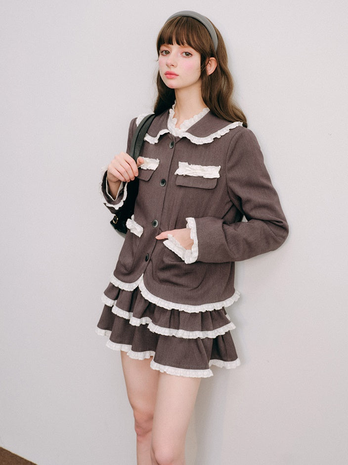 Lace Stitch College Taste Jacket ＆ Puffy Skirt