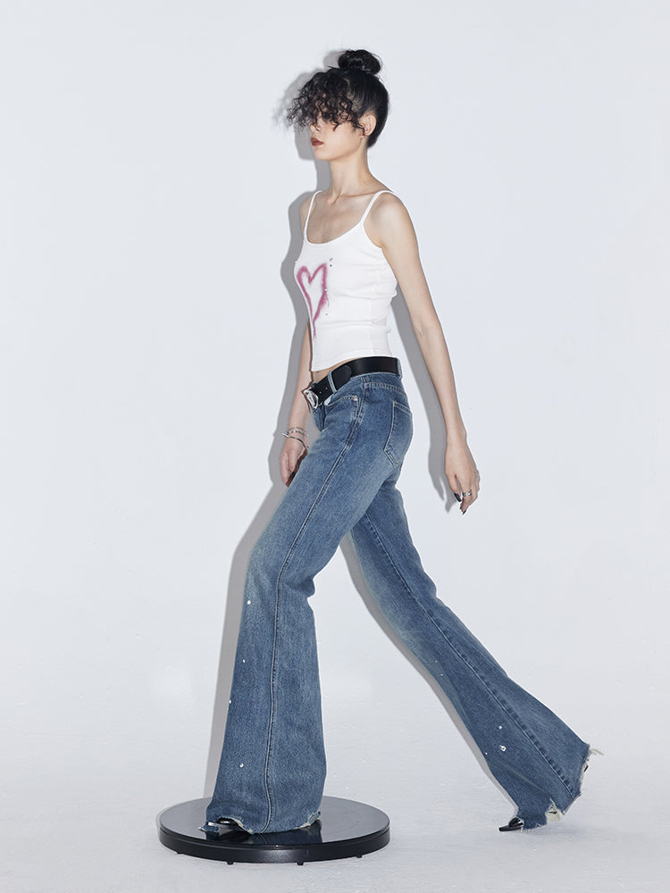 Micro-flared High-waist Denim Pants