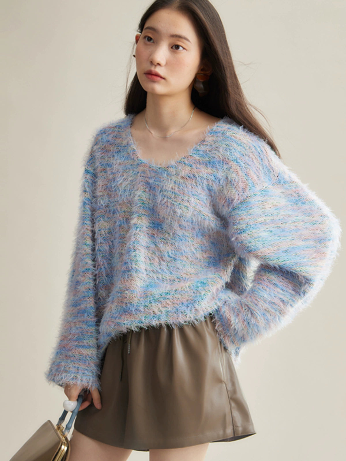 Mix Color Shaggy Touch Pullover Knitted ＆ Dress