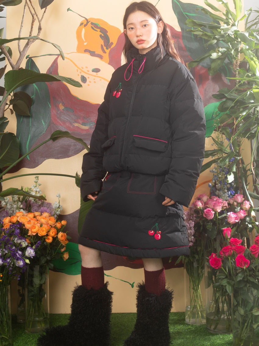 Cherry Embroidery Down Jacket &amp; Skirt