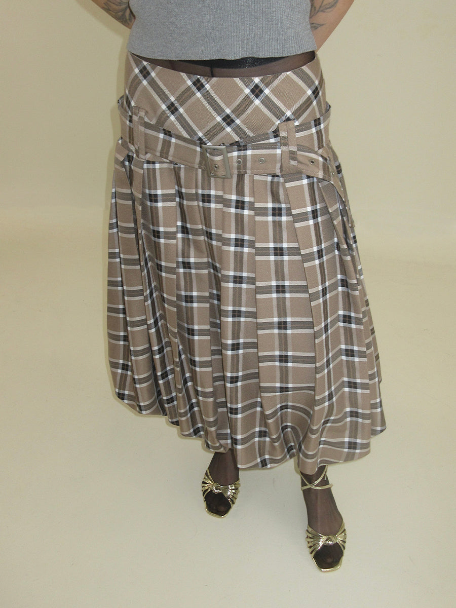 Retro Plaid Flower Bud Fluffy Skirt