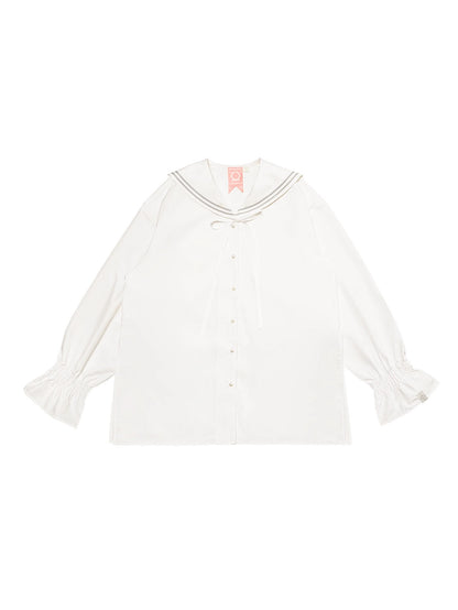 Embroidery Sailor Collar Shirt