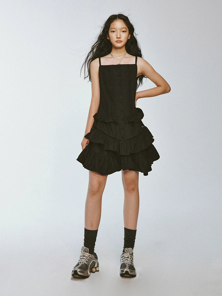 Pin Tuck Ruffle Suspender French Dress