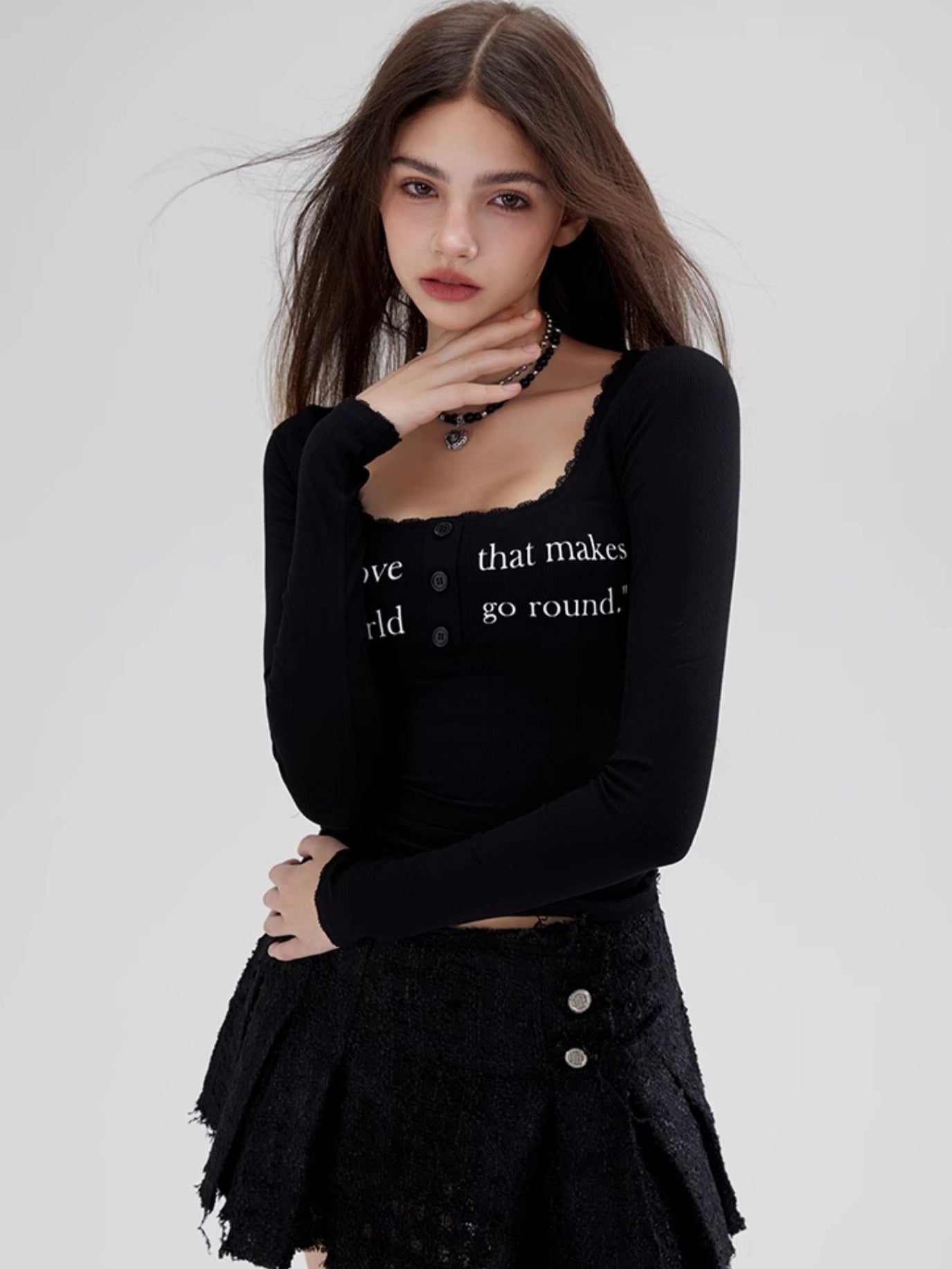 Elastic Tight-fitting Letter Printed Bottoming Shirt