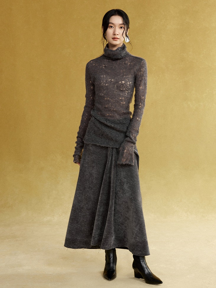 High Collar Lace Jacquard Stitch Sweater