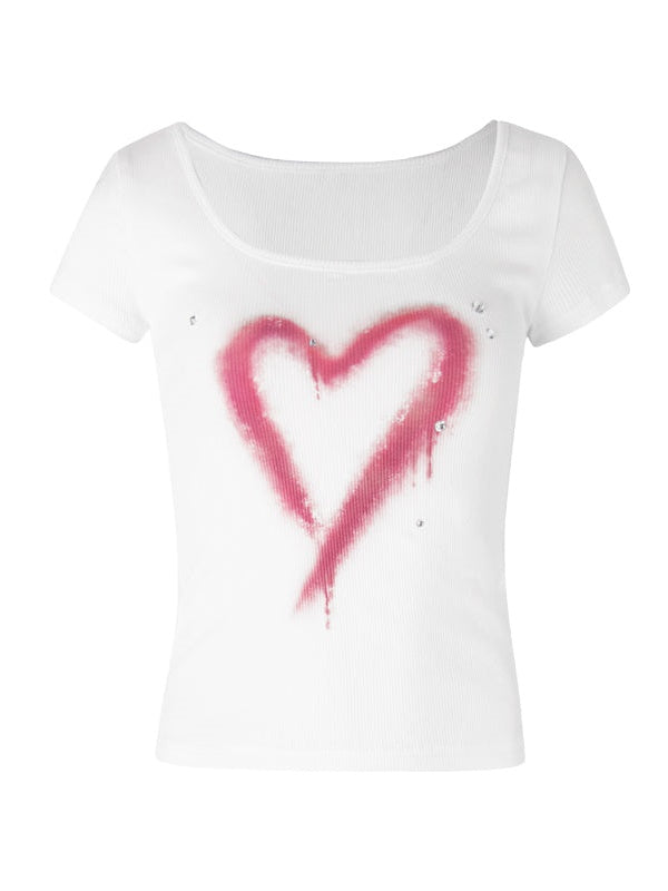 Graffiti Love Print U-Neck T-Shirt