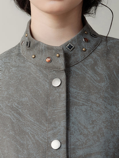 Stand Collar Rivet Stir-dyed Jacket