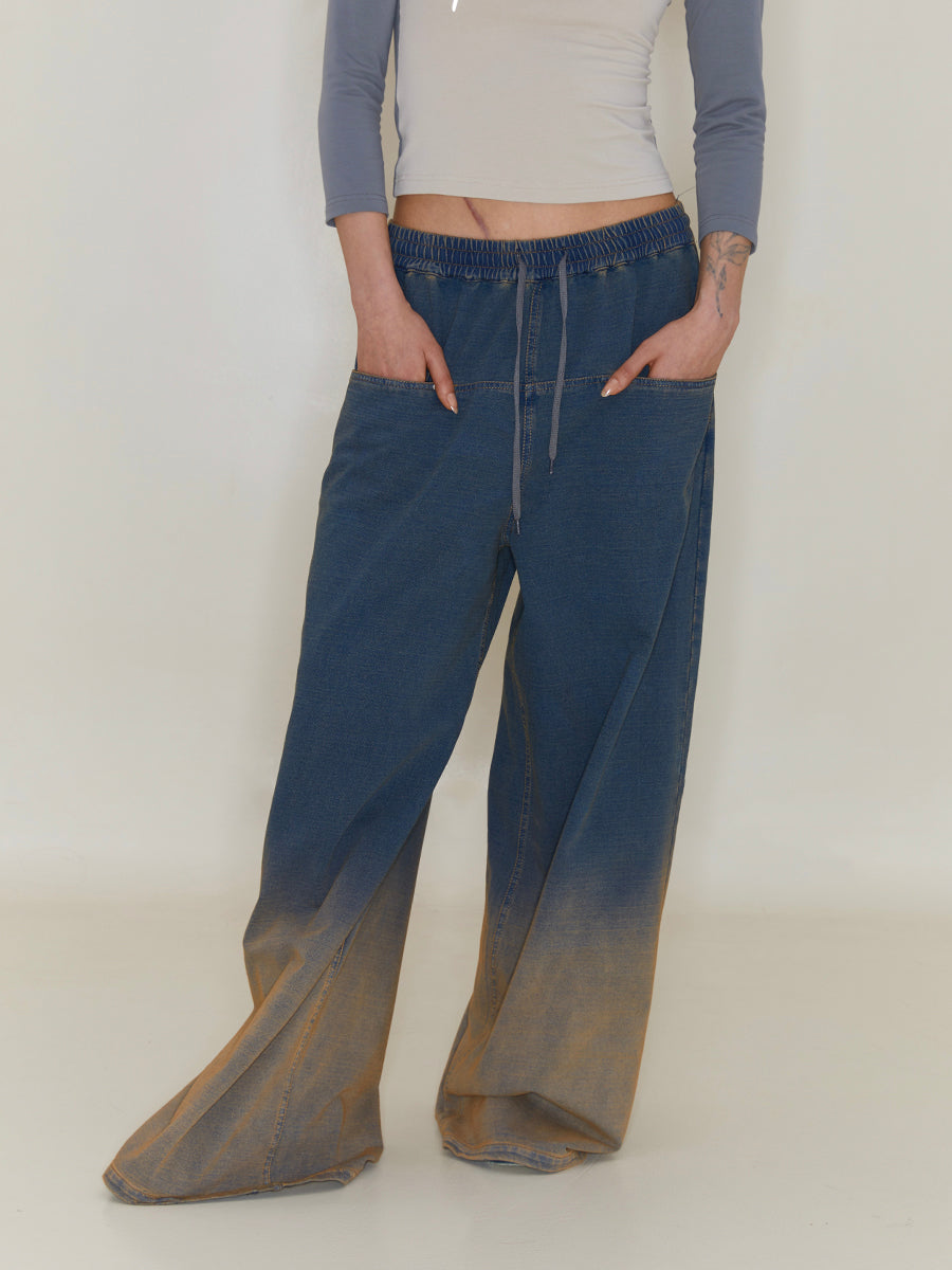 Heavy Washed Denim Gradient Loose Pants