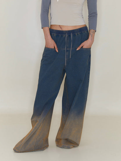 Heavy Washed Denim Gradient Loose Pants