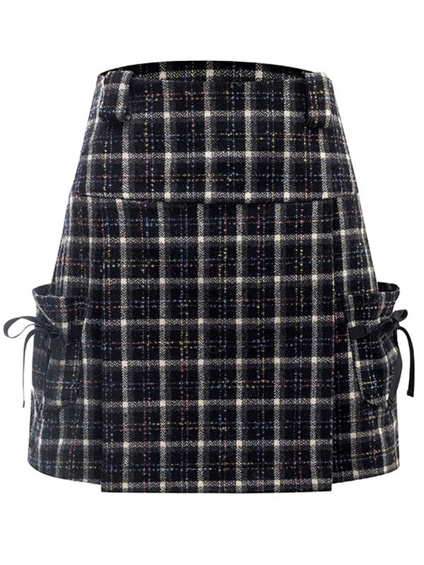 College Style Plaid A-line Bow Skirt