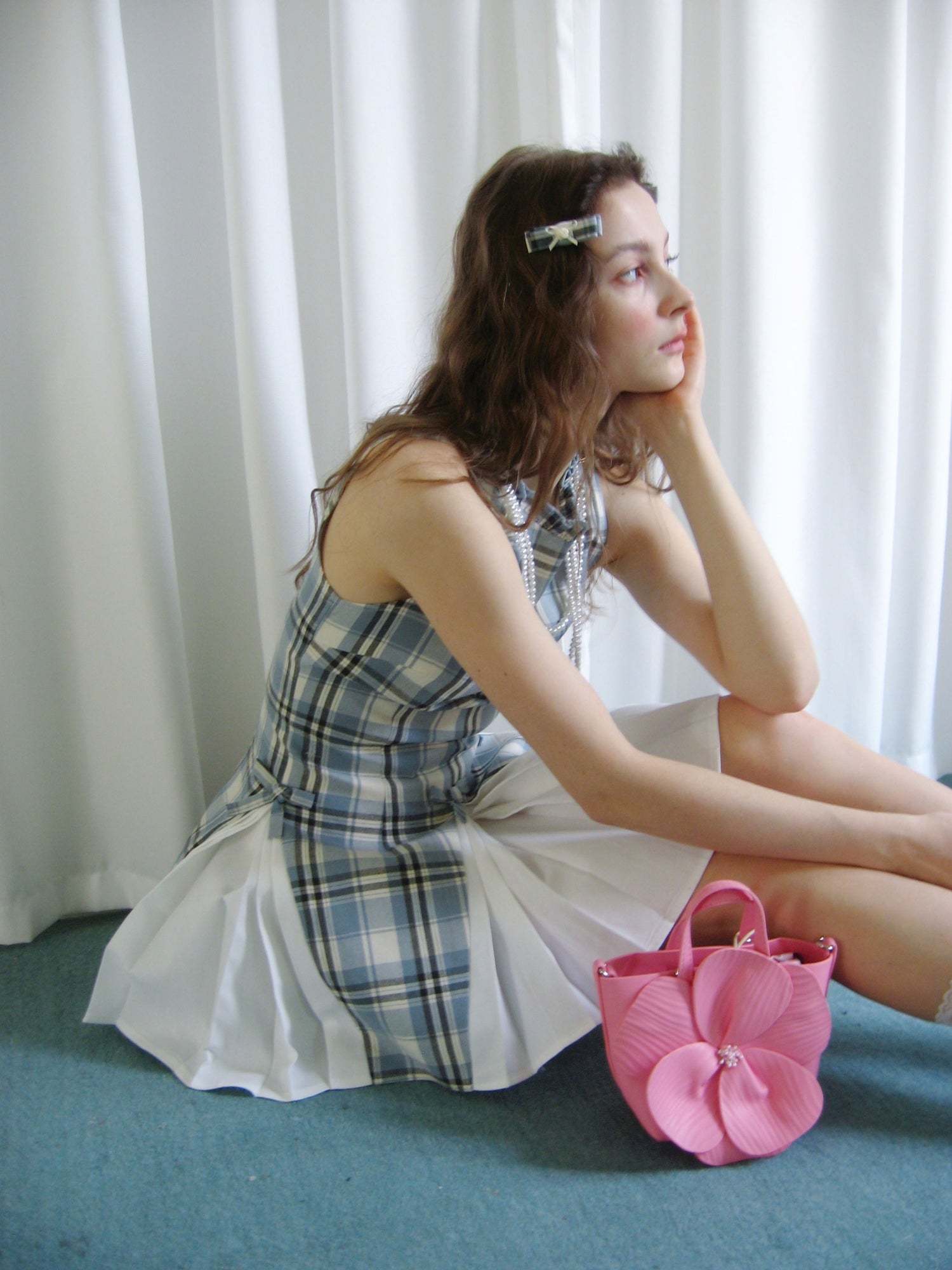 Sleeveless Check Patchwork Pleated Dress