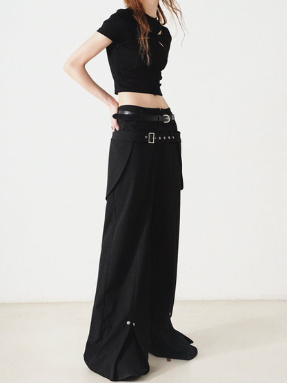 Wide Leg Pants With Belt Pocket