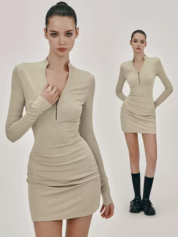 Tight Sexy Half-Zip Slim Body-Conscious Dress