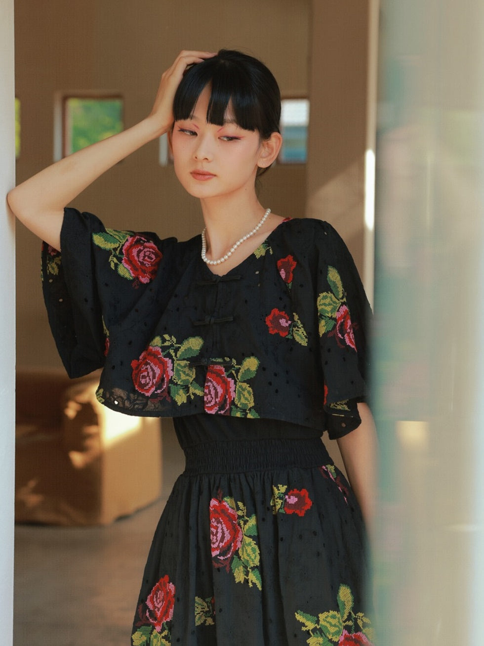 Red Peony Embroidery IMPROVED ONE-PIECE