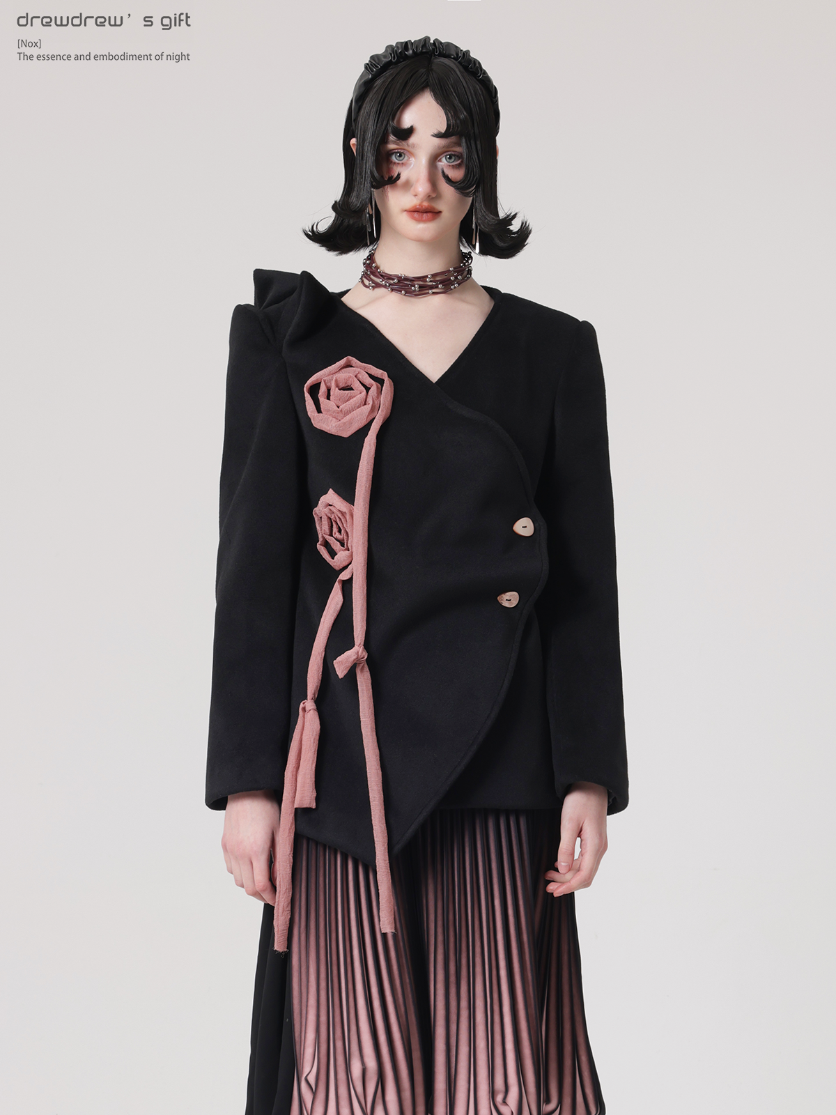 Rose Branch Asymmetric Three-dimensional Shoulder Jacket