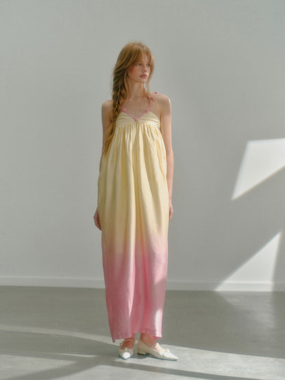 Gradient Atmospheric Flower Bud Holiday Long Dress