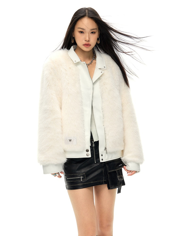 Leather Lapel Eco-friendly Fur Short Coat