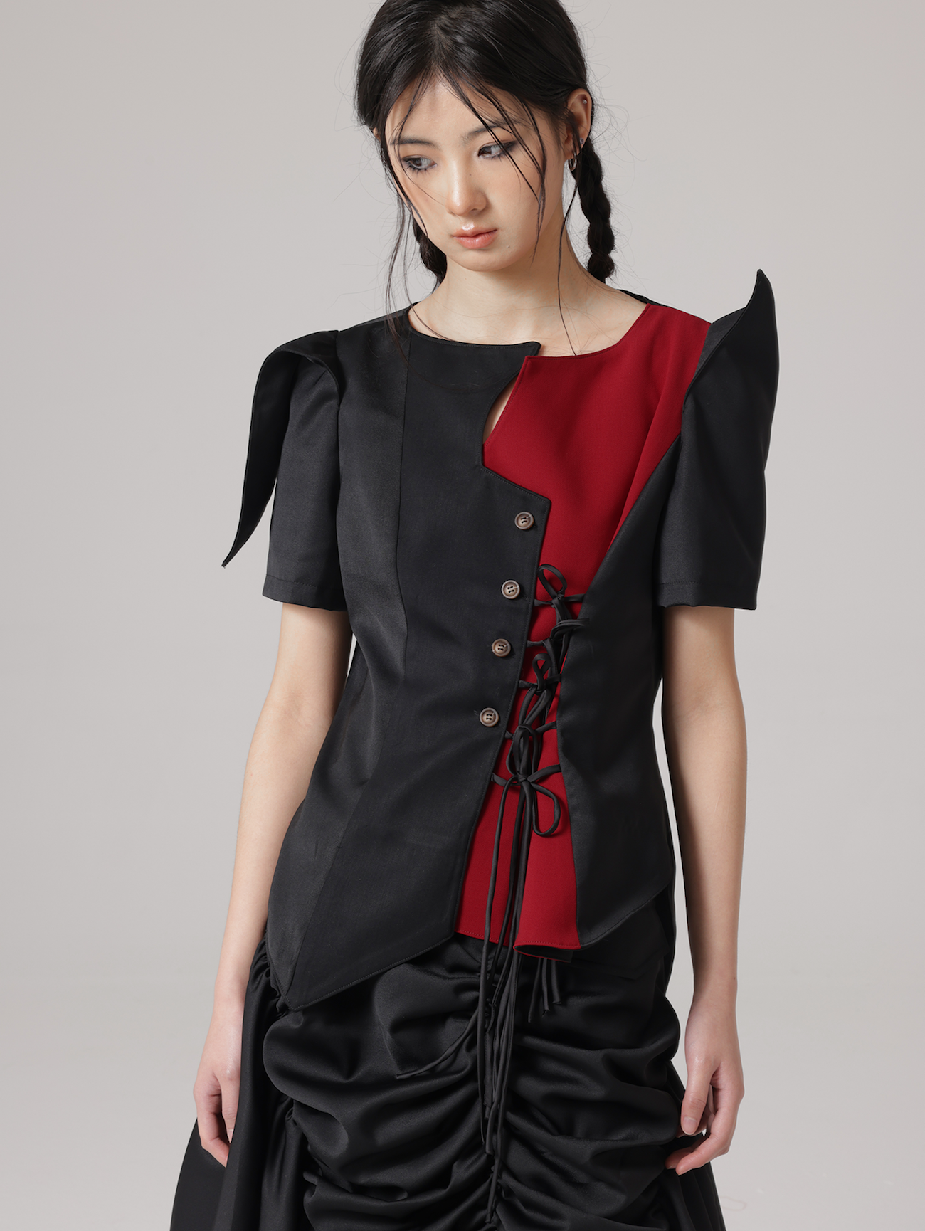 Special-shaped Design Pierrot Shirt ＆ Asymmetry Gather Skirt