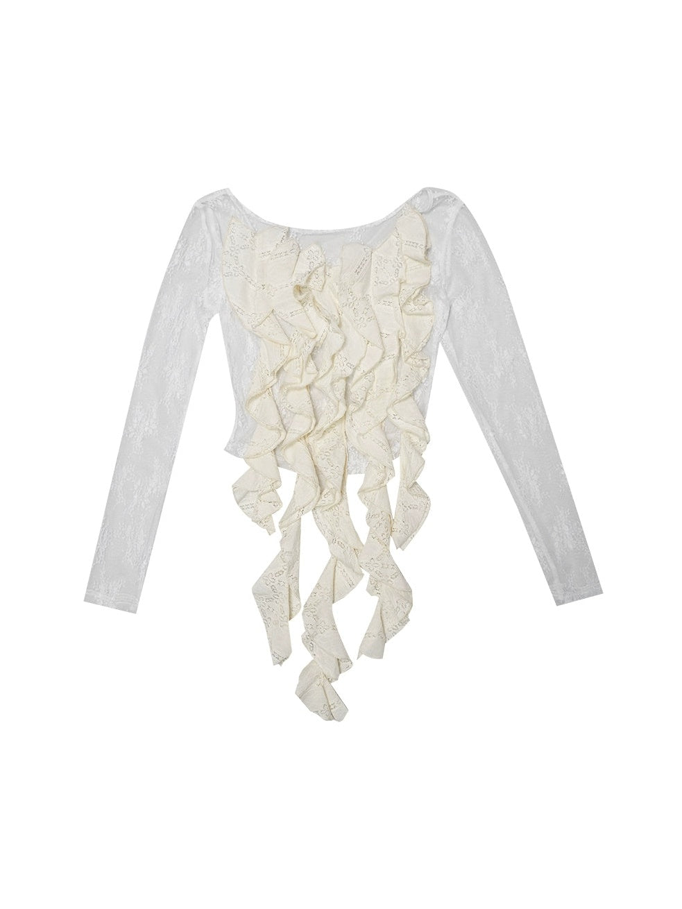 See-through Irregular Lace Long-sleeved Shirt