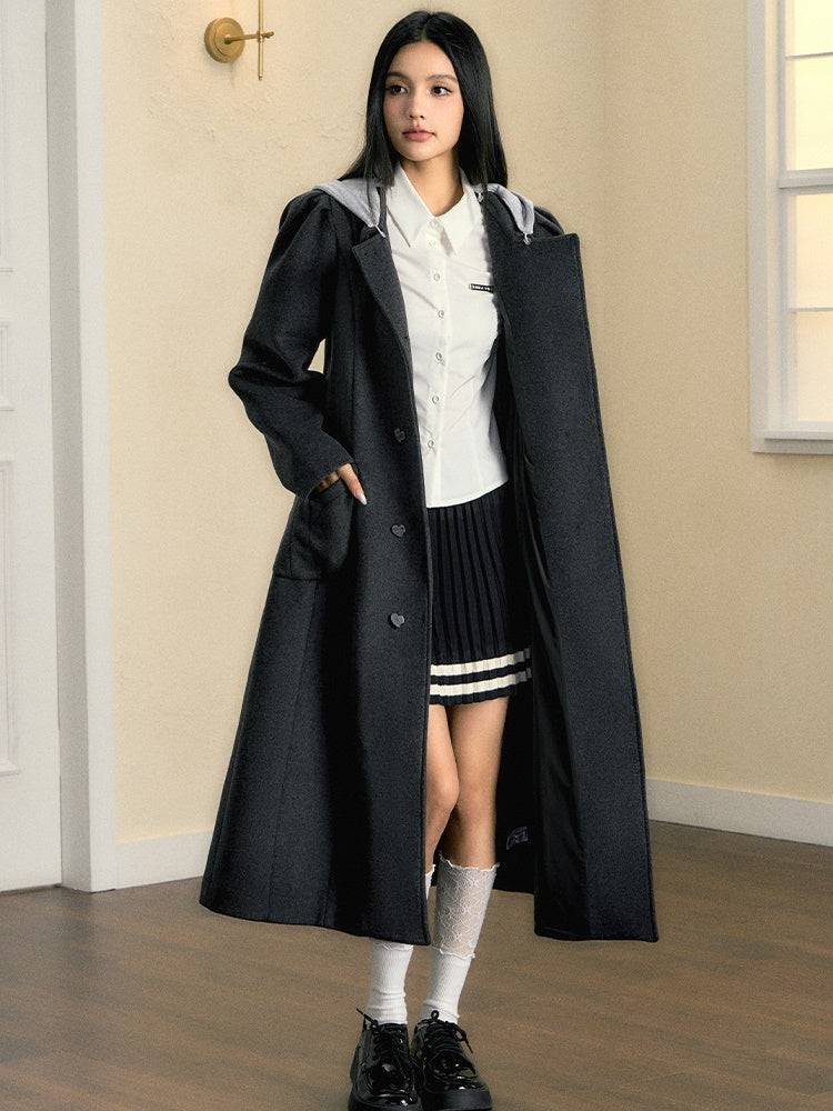 Removable Hat Woolen Coat