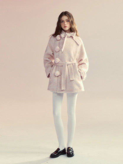 Retro Bow Ball Button Cape Coat