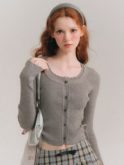 Hollow Waist U-Neck Cropped Knitted Cardigan